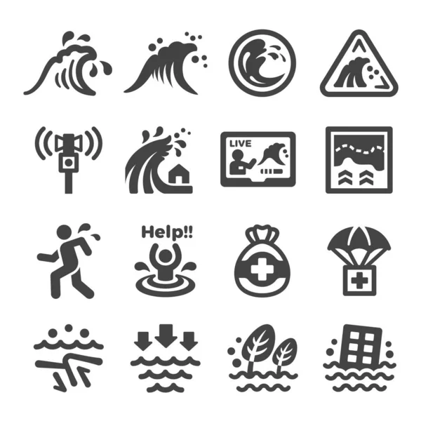tsunami simgesi seti, vektör ve illüstrasyon