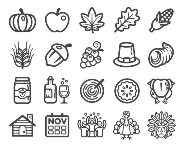 Şükran Günü simgesi seti, vektör ve illüstrasyon