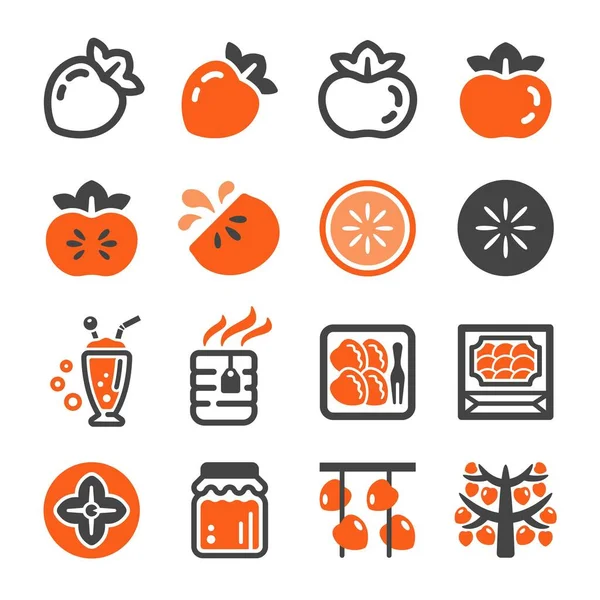 Persimmon Icoon Set Vector Illustratie — Stockvector