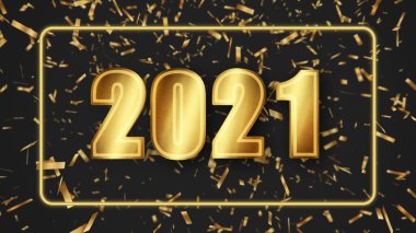Yeni yıl 2021 konsepti koyu gri arka planda düşen altın konfetilerle oluşturuldu.