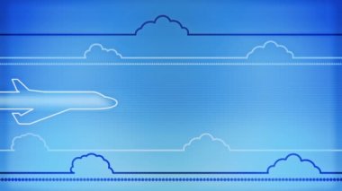 Bulutlar mavi arka plan üzerinde stilize ve uçak animasyon çizgi