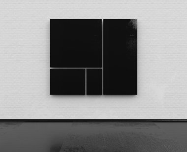 Beyaz tuğla duvar ve siyah kare 3d modeli boş oda