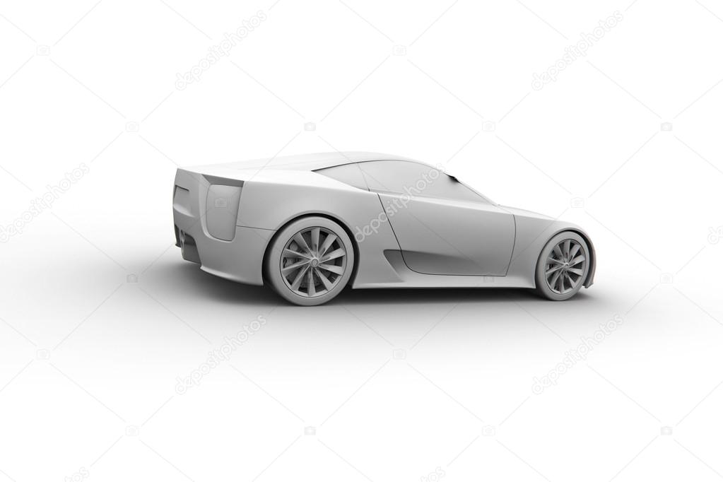 Sport car 3d model. Clay render.