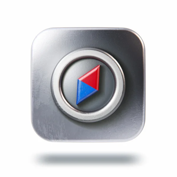 Scratched metallic square icon with compass symbol isolated on w — Stock Photo, Image