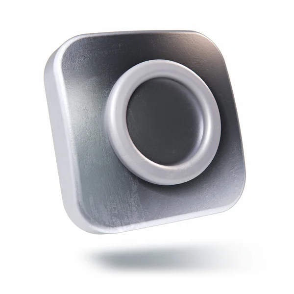 Ícone quadrado metálico riscado com símbolo de círculo isolado no wh — Fotografia de Stock