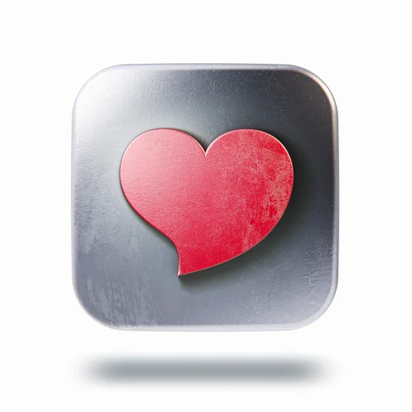 Scratched metalic square icon with bent heart symbol — Stock Photo, Image