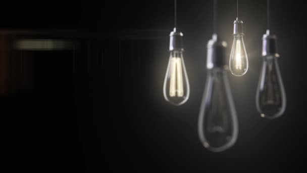 Group of vintage bulb lights 3d animation — Stock Video