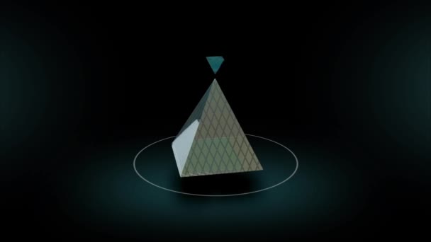 Ruota della piramide di vetro astratto su sfondo scuro animazione 3d — Video Stock