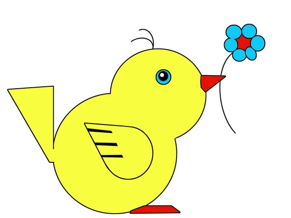 Jednoduché Zábavné Roztomilé Roztomilé Kuřátko Květinovou Ilustrací — Stock fotografie