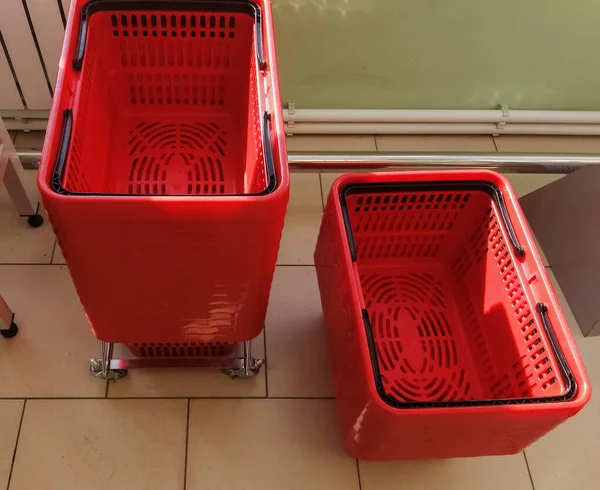 snapshot of empty shopping baskets in the store.