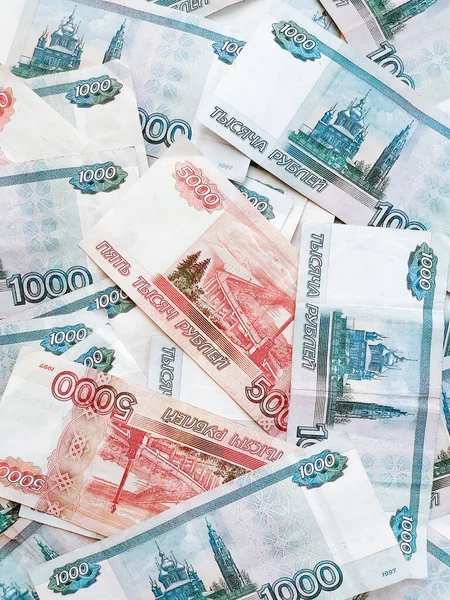 Rublos Rusos Categorías Mil Cinco Mil Mixtos Vista Superior —  Fotos de Stock