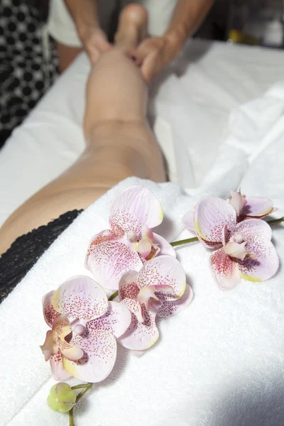 Schönheit und Anti-Cellulite-Massage mit Orchideen — Stockfoto