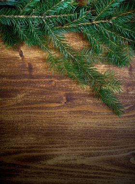 Yılbaşı çam ağacı ahşap tahta üzerinde