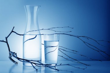 Su bardağıyla kurumuş dal süslemesi.