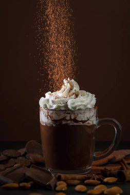 Kakao tozu serpiştirilmiş kremalı sıcak çikolata..