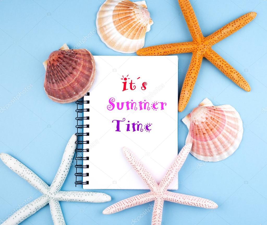  greeting card with shells and starfishes and place for text