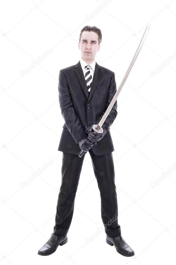 Businessman holding katana
