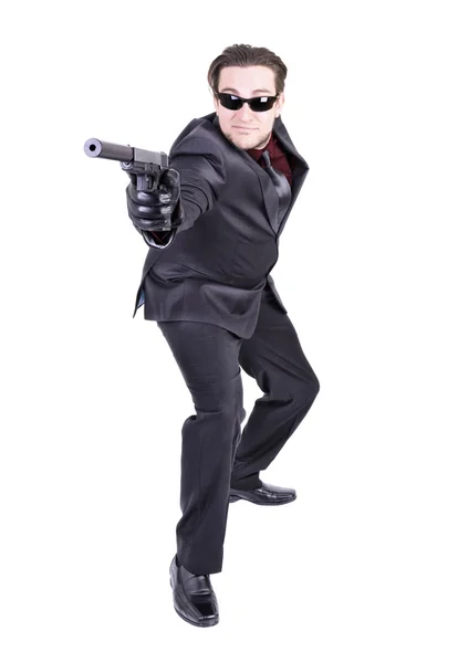 Eleganter Gangster zum Schießen bereit — Stockfoto