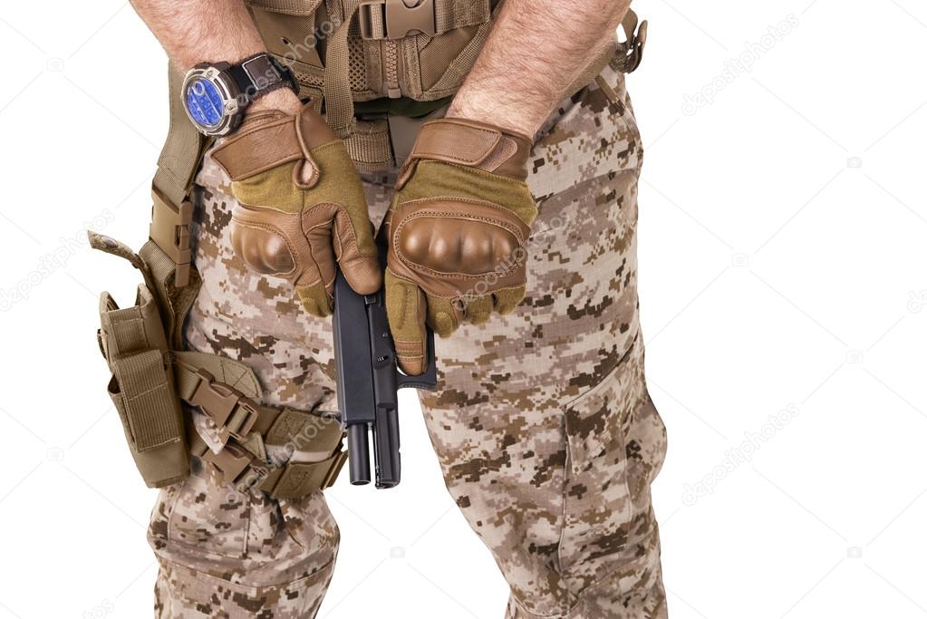 Soldier man in camouflage uniform.