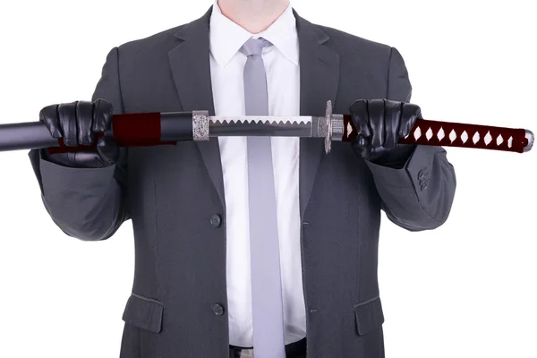 Elegante asesino sosteniendo katana —  Fotos de Stock