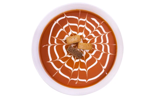 Sopa de tomate fresco em uma tigela branca — Fotografia de Stock