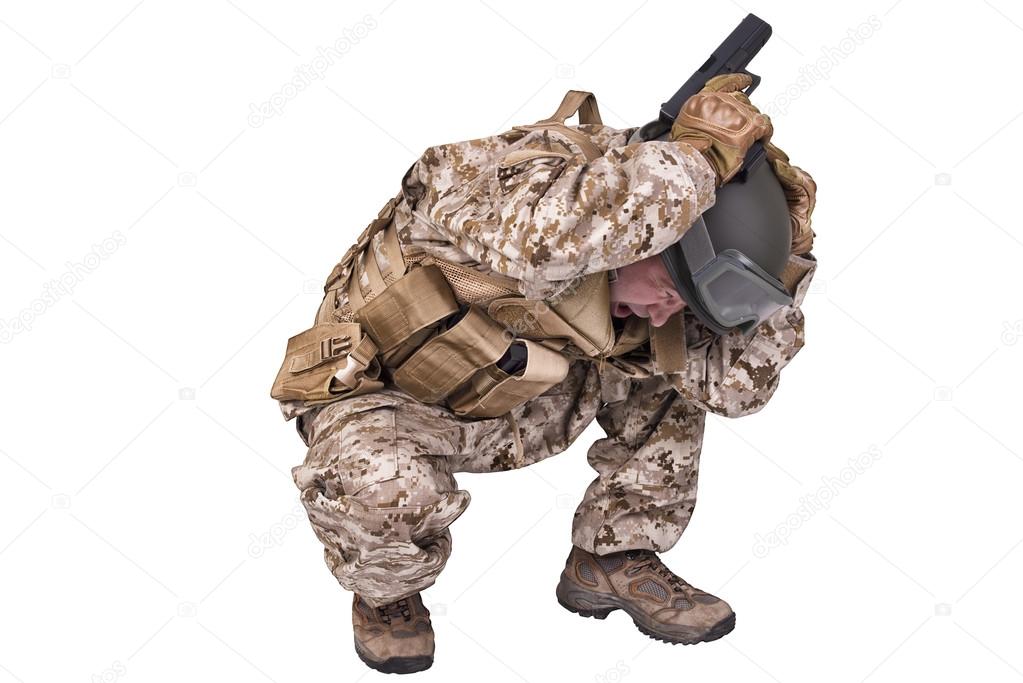 Army soldier crouching