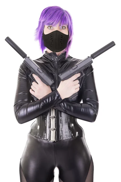 Sexig mördare i catsuit — Stockfoto