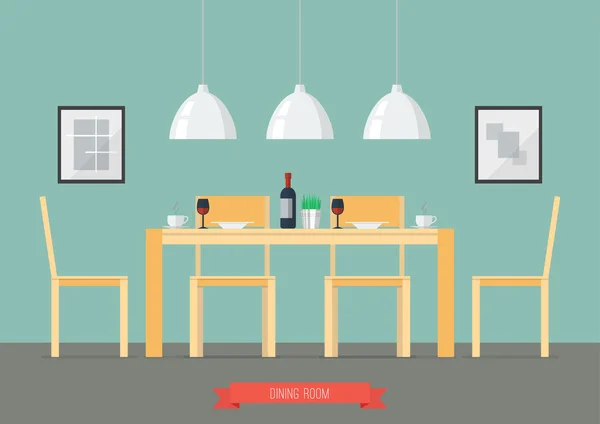 Comedor interior de diseño plano — Vector de stock