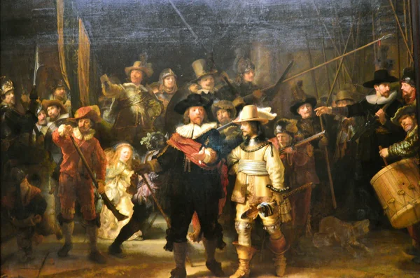 Amsterdam, Netherlands - May 6, 2015: The painting "Night watch" at Rijksmuseum, Amsterdam — Stockfoto