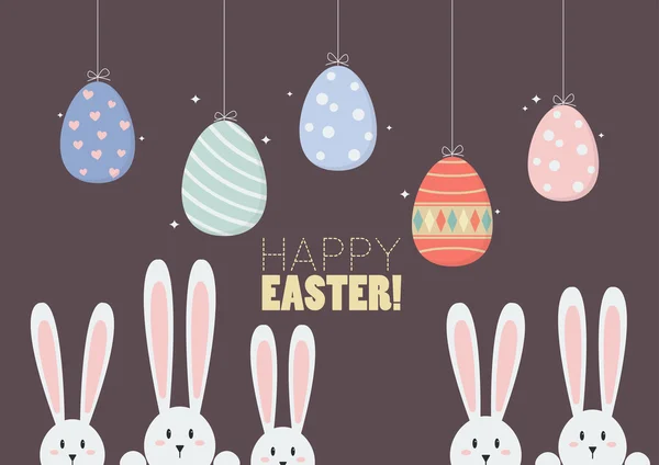 炫彩挂复活节彩蛋和兔子 — 图库矢量图片