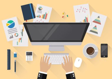 Yaratıcı office çalışma alanının Üstten Görünüm