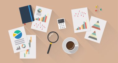 Üstten Görünüm piktogram ve grafik kağıdı düz tarzda