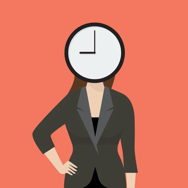 Mujer de negocios su cabeza es un reloj — Archivo Imágenes Vectoriales