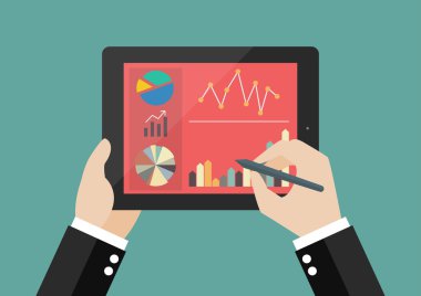 El üstünde perde-in tablet daire basit inforgraph ile yazma