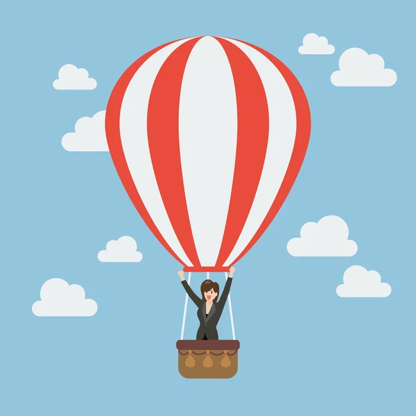 Geschäftsfrau feiert im Heißluftballon — Stockvektor