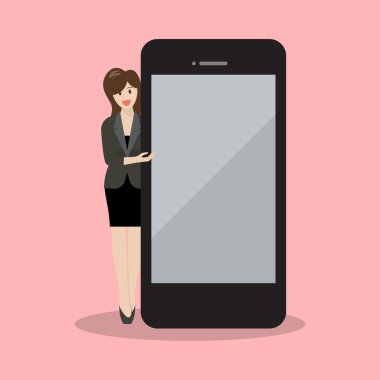 Bir akıllı telefon ekranına işaret iş kadını