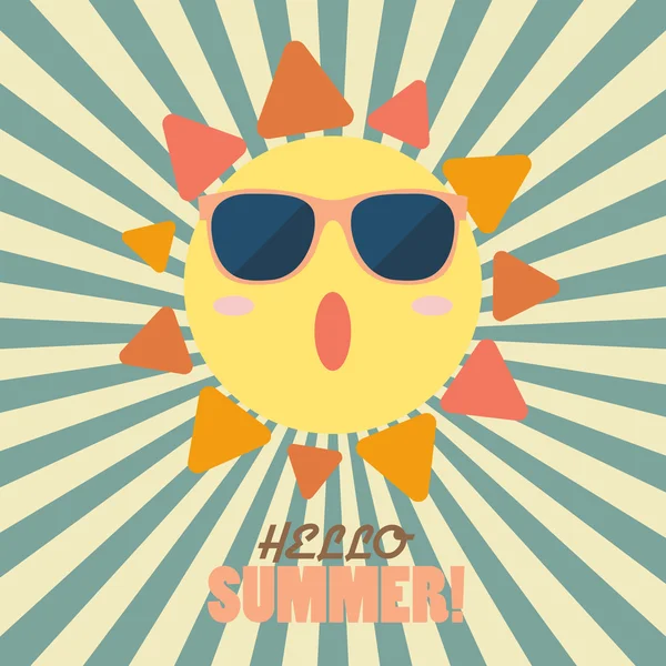 Witam lato z szczęśliwy słońce na wzór sunburst — Wektor stockowy