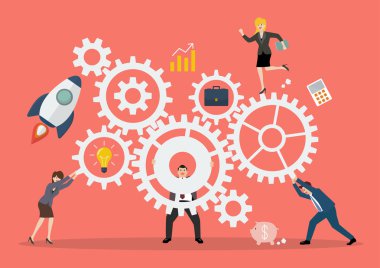 İş ekip çalışması kavramı mekanizma sistemi ile