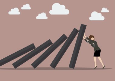 Domino fayans düşen güverte karşı sert itme iş kadını