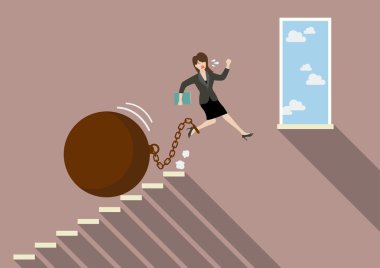 İş kadını özgürlük ağır yükü ile atlama