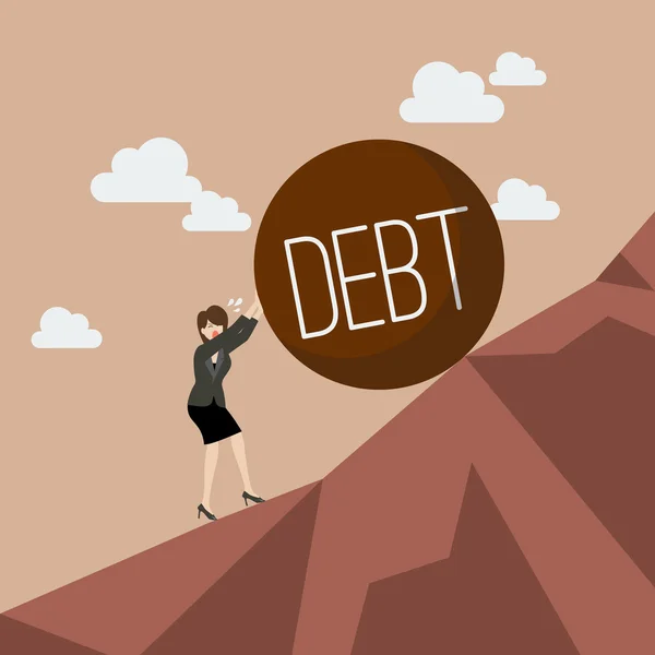 Podnikání žena podnikavý heavy dluh do kopce — Stockový vektor