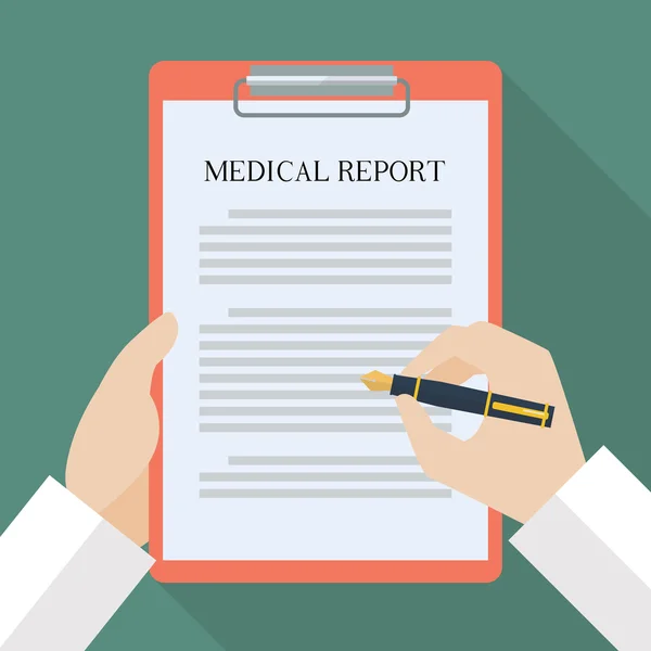 Médico escrito a mano en informe médico — Vector de stock
