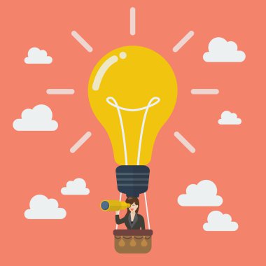 İş kadını ampul balon arama başarı için