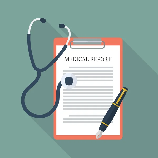 Medical report with stethoscope and pen — Stock Vector