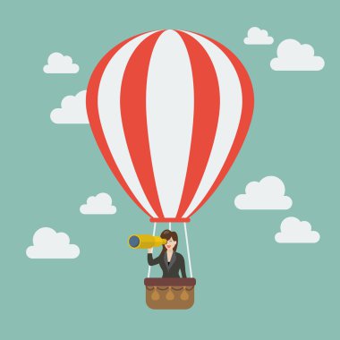 Sıcak hava balon arama başarı için iş kadını
