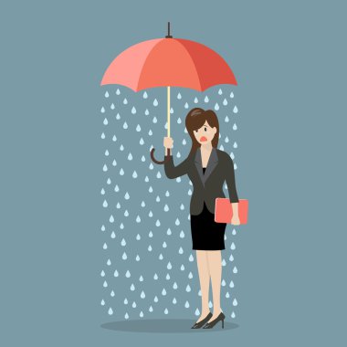 Business woman being wet from raining instead she holding umbrel clipart