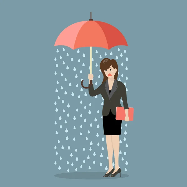Geschäftsfrau nass vom Regen statt Regenschirm — Stockvektor