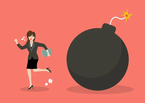 Mujer de negocios huyendo de la bomba — Vector de stock