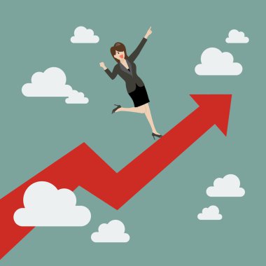 Büyüyen bir grafik üzerinde duran iş kadın