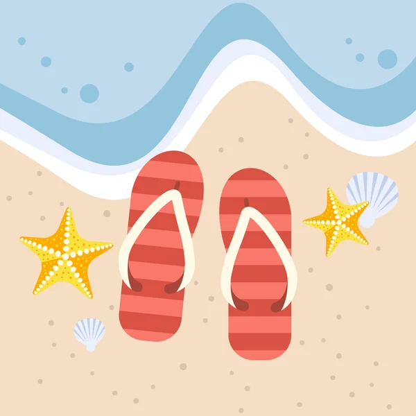 Zapatillas con estrella de mar y concha en la playa — Archivo Imágenes Vectoriales